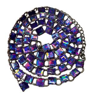 Rare Quality 40” Long Purple Iridescent Link Necklace or Belt Vintage 90s Style
